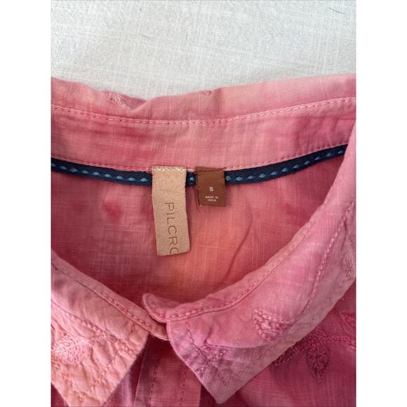 Anthropologie Pilcro Embroidered Tonal Pink Tie Dye Button Up S Boho Cottagecore - Picture 8 of 16